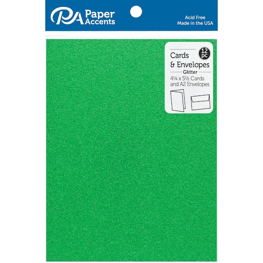 PA Paper&#x2122; Accents 4.25&#x22; x 5.5&#x22; Green Glitter Cards &#x26; Envelopes, 12ct.